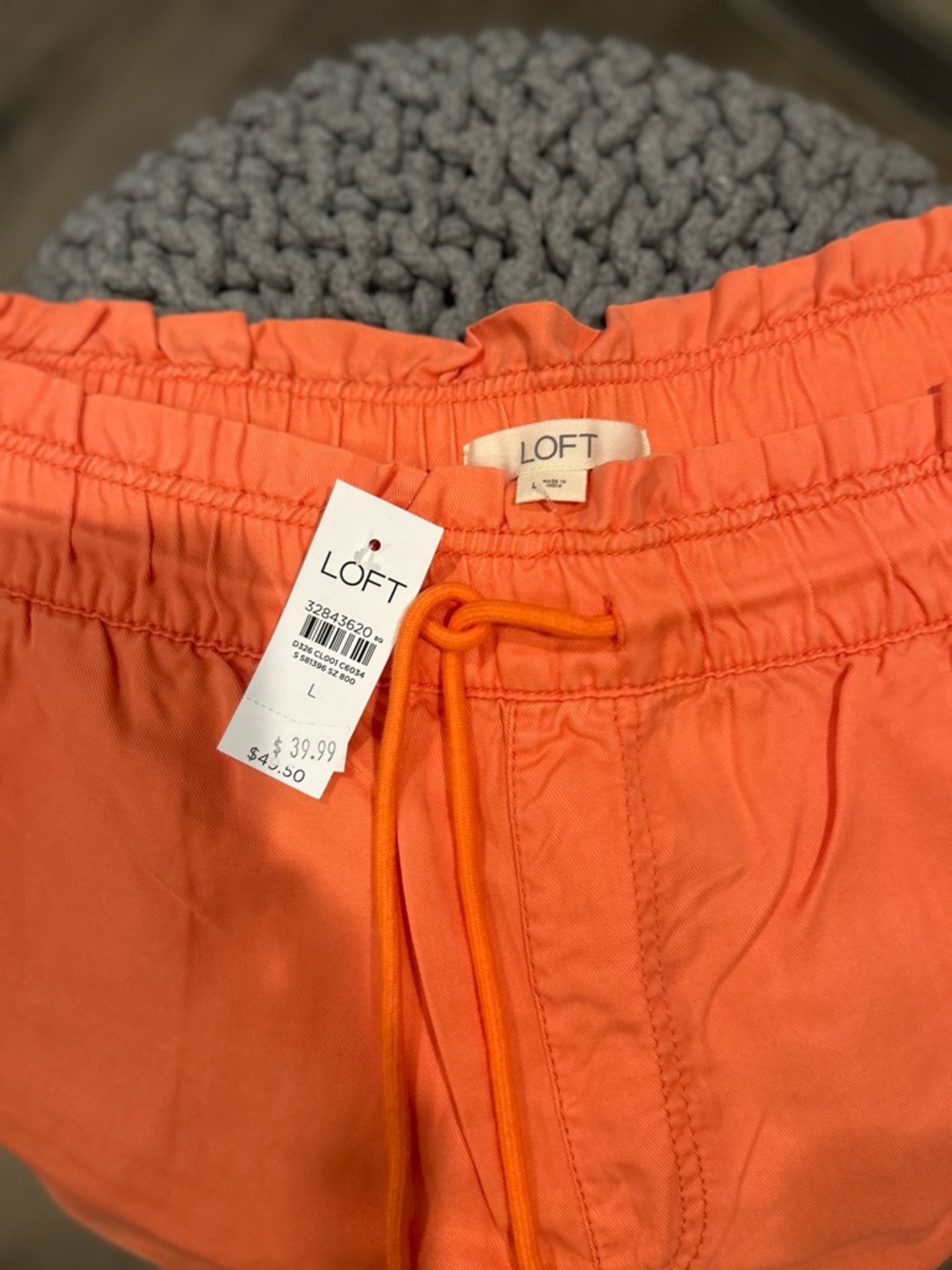 NWT LOFT Coral Elastic-Waist Draw-String Shorts Sz L
